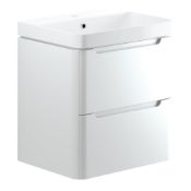 New (U63) Lambra White Gloss 600mm 2 Drawer Wall Hung Vanity Unit. RRP £355.00. Modern, Modula...