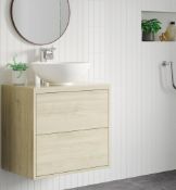 New (W61) Perla 600mm 2 Drawer Wall Hung Vanity Unit - Natural Davos Oak. The Beautiful Simpl...