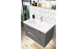 New (Q59) Morina Matt Urban Grey Wall Hung Vanity Unit 800mm. Finished In Matt Urban Grey. Du...