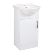 New (W62) Vista 450mm 1 Door Floor Standing Vanity Unit - White Gloss. RRP £310.00. Gloss Fu...