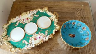 H & R Daniel Inkstand Base & Small Minton Bowl.
