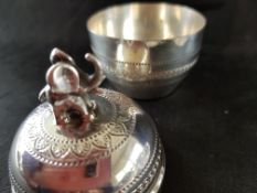 Silver Salt Bowl and Elephant Lidded Case.