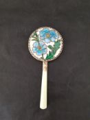 Vintage Enameled Backed Hand Mirror
