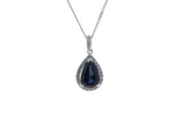 18k White Gold Diamond And Sapphire Pendant 2.35 Carats