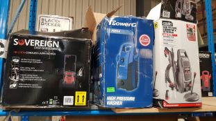 (R7C) 3 Items. 2x Bosch Rotak 32 R Lawnmower. 1x Powerbase 41cm 1800W Rotary Lawn Mower.