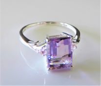 Sterling Silver 2.25ct Amethyst & Diamond Gemstone Ring Size S
