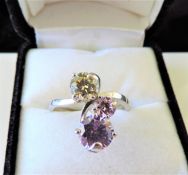 Sterling Silver Lemon Citine & Pink Tourmaline Ring Size T1/2