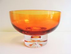 Vintage Scandinavian Pedestal Glass Bowl with Controlled Bubble Base
