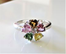 Sterling Silver Heart Shape Topaz, Tourmaline & Citrine Ring