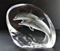 Mats Jonasson Crystal Dolphins Paperweight