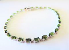Sterling Silver 7ct Green Tourmaline Tennis Bracelet