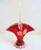 Vintage Murano Salviati Red & Gold Aventurine Glass Basket