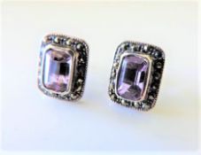 Art Deco Style Sterling Silver 3.2 carat Amethyst Earrings