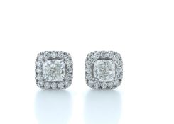 18k White Gold Cushion Cut Diamond Halo Earrings 3.40 Carats