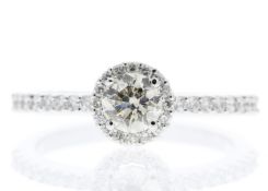 18k White Gold Single Stone Halo Set With Stone Set Shoulders Diamond Ring (0.25) 0.52 Carats