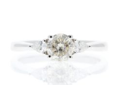 18k White Gold Three Stone Claw Set Diamond Ring (0.59) 0.75 Carats