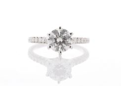 18k White Gold Single Stone Prong Set With Stone Set Shoulders Diamond Ring (1.56) 1.85 Carats