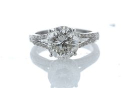 18k White Gold Single Stone Prong Set With Stone Set Shoulders Diamond Ring 3.56 Carats
