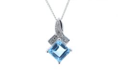 9k White Gold Diamond And Blue Topaz Pendant 0.02 Carats