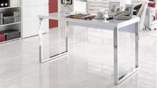 Sydney Office Desk In High Gloss White And Chrome Frame
