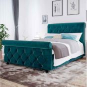 Joanna Kingsize Upholstered Chesterfield Sleigh Bed mallard by Marlow home