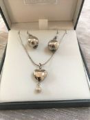 Silver Heart Pendant & Ball Drop Earrings Set