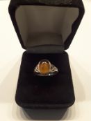 Silver Amber Celtic Ring