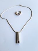 Vintage Silver Amethyst Ring And Pendant