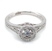 Dancing Diamond Engagement Ring Set In 18K White Gold