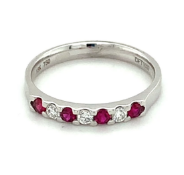 Ruby & Diamond Eternity Ring Set In 18K White Gold