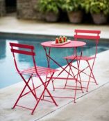 (R5H) 1x Lazio Bistro Set Pink RRP £85. Powder Coated Steel Frame. Foldable Units For Easy Storag