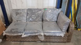(R13) 1x Rattan Chaise Lounge. 3 Seater With 7x Cushions.