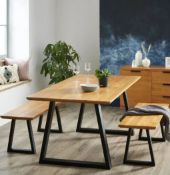 (R2H) 1x Phoenix Dining Table RRP £300. Pine Wood Table Top. Black Metal Legs. (H75x W180x D90cm