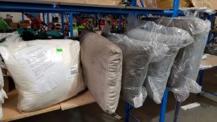 (R3D) 11x Mixed Garden Cushions. To Inc 6x Hallis Superfill 18x18” Duck Pads.