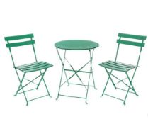 (R8A) 1x Lazio Bistro Set Green RRP £85. Powder Coated Steel Frame. Foldable Units For Easy Storag