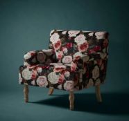 (R5L) 1x Elizabeth Floral Occasional Chair RRP £150. Patterned Velvet Chair. Whitewash Rubberwood