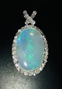 Beautiful Australian Opal Pendant With Diamonds & 18k White Gold