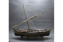 Vintage 20th c. Wooden Model Boat on Stand