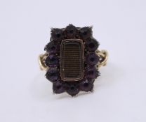Victorian Mourning Ring with 12 Glass Stones