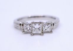 Three Stone 0.98 Carat Diamond Platinum Ring