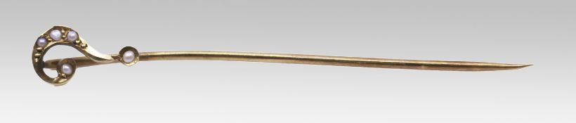 Antique Gold Seed Pearl Question Mark Tie Pin