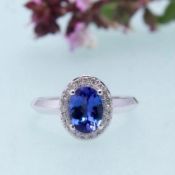 Beautiful Natural Tanzanite Ring With Diamonds And 18k Gold