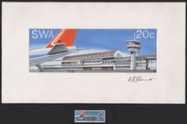SOUTH WEST AFRICA / NAMIBIA 1977 Final full colour artist's essay for the 20c J.G. Strijdom Airport