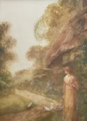 Frederick Hines ERA (1860-1930) Watercolour Feeding doves
