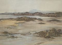 Leslie P Stuart (act.1946-1967) signed watercolour Sandy shoreline