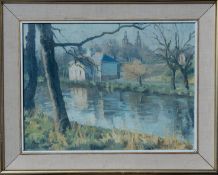 MARGARET ROBERTSON (SCOTTISH) Winter Kelvingrove, signed Oil Painting