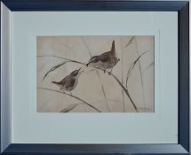 RALSTON GUDGEON RSW (SCOTTISH 1910 - 1984), Feeding Wrens, Signed Water Colour