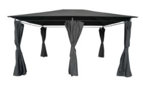 (R5I) 1x Gazebo With Curtains. Powder Coated Steel Frame. (H265x W300x D400cm). Curtains Are Grey,