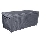 (R6H) 1x Keter Sumatra Rattan Effect Outdoor Plastic Garden Storage Box 511L Dark Grey RRP £110. (