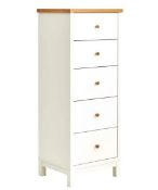 (R5F) 1x Atlanta 5 Drawer Tall Chest Two Tone RRP £350. (H)123 x (W)48 x (D)41cm